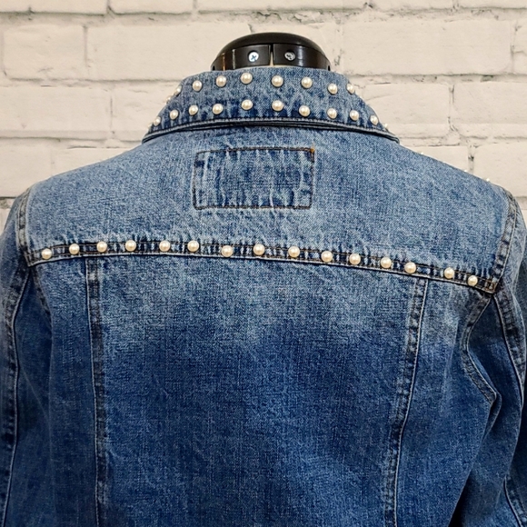 Bagatelle Pearl Embellished Denim Trucker Jean Jacket In Blue - NWT - Picture 6 of 17